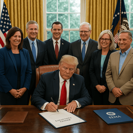 President Trump signing the executive order on disaster preparedness