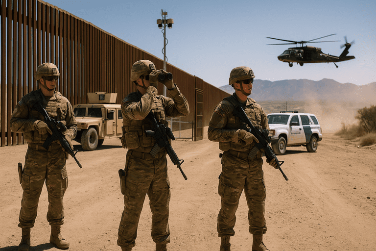 U.S. military personnel at a border checkpoint