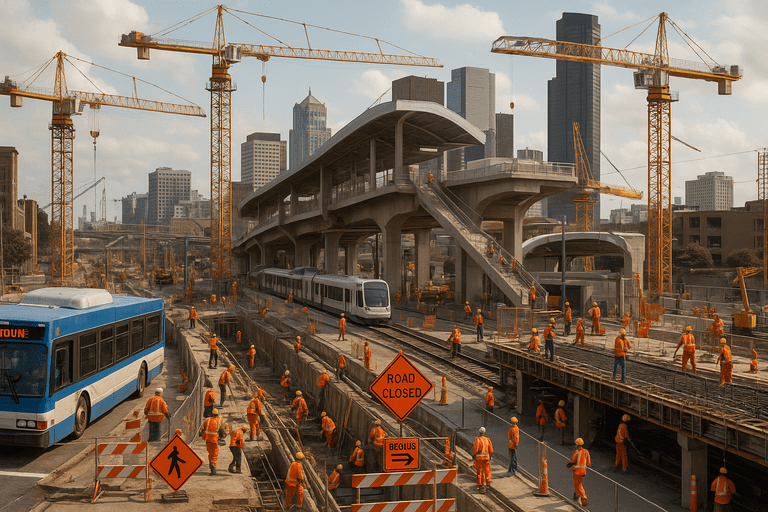 Urban transit infrastructure project under construction