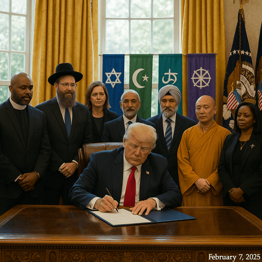 President Trump signing the executive order for the White House Faith Office