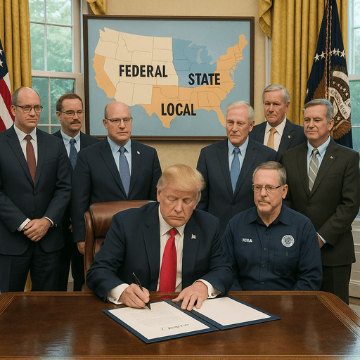 President Trump signing the executive order on disaster management