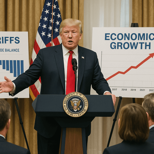President Trump discussing trade policies at a press conference