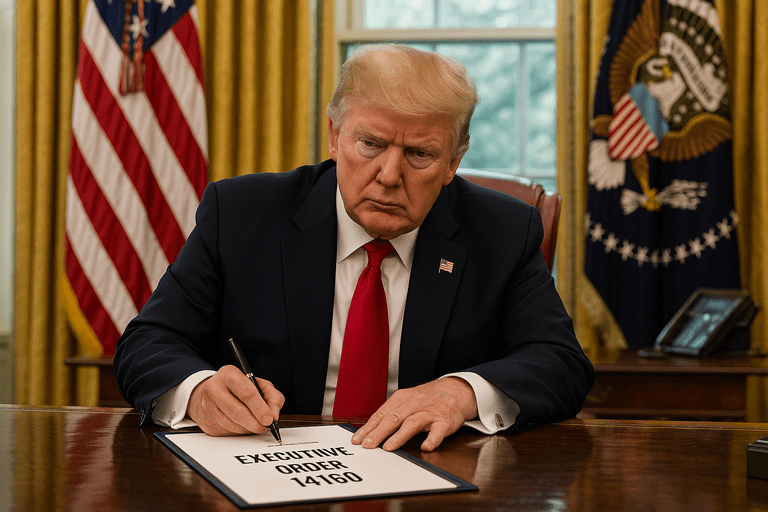 President Trump signing Executive Order 14160