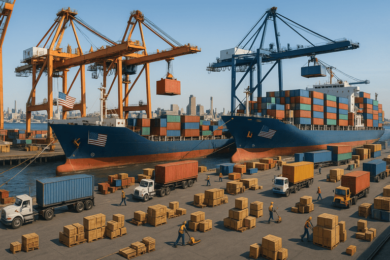 Cargo ships at a busy U.S. port