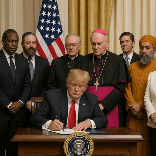 President Trump signing the executive order for the Religious Liberty Commission