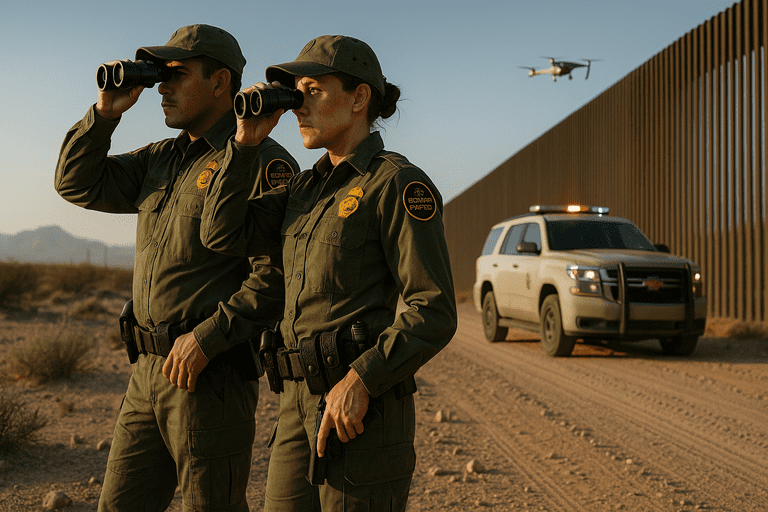 U.S. Border Patrol agents conducting a security operation along the U.S.-Mexico border.