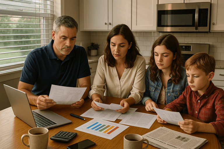 A family discussing financial planning at home