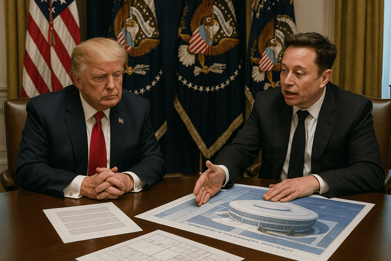 trump_administration_s_strateg President Trump and Elon Musk discussing government efficiency reforms