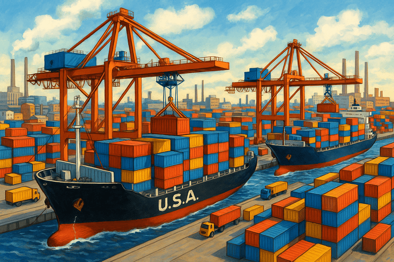 Cargo ships at a busy U.S. port