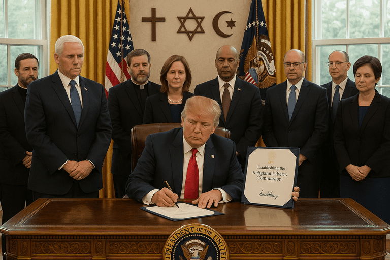 President Trump signing the Religious Liberty Commission executive order