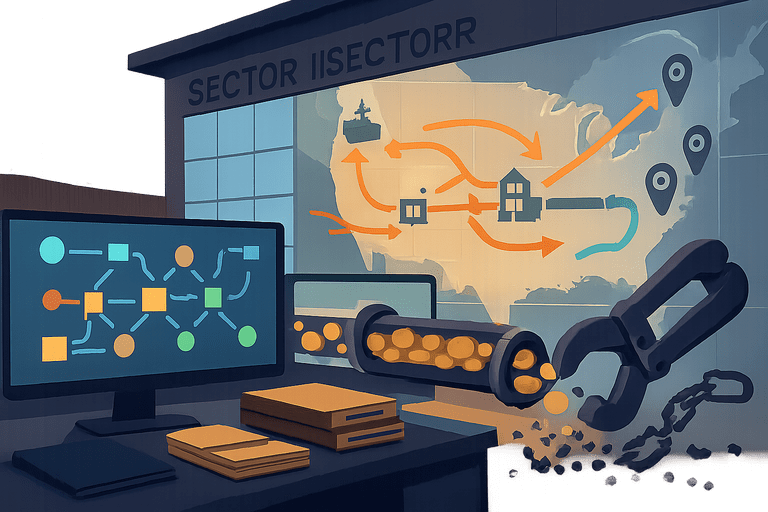 cutting_cartel_cash_expanding_ A joint federal command post coordinates border enforcement with live feeds and analysts reviewing seizure data.