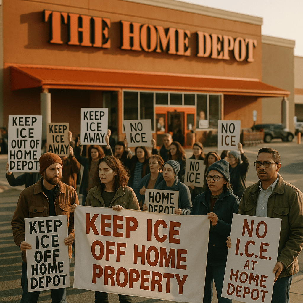 Protesters gathered outside a Home Depot store in Charlotte.