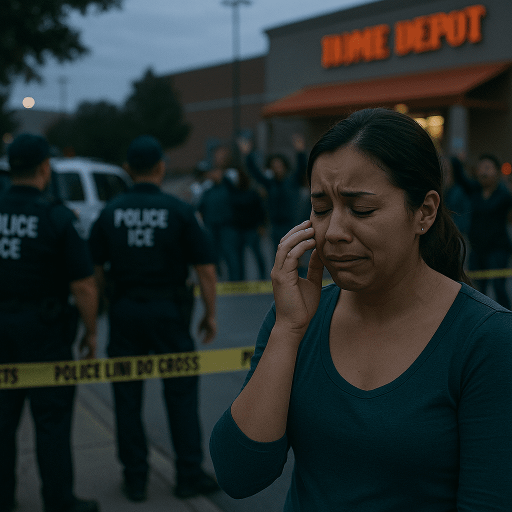 Crowd yelling as federal immigration agents detain a person in Charlotte, with a tearful woman in the foreground.