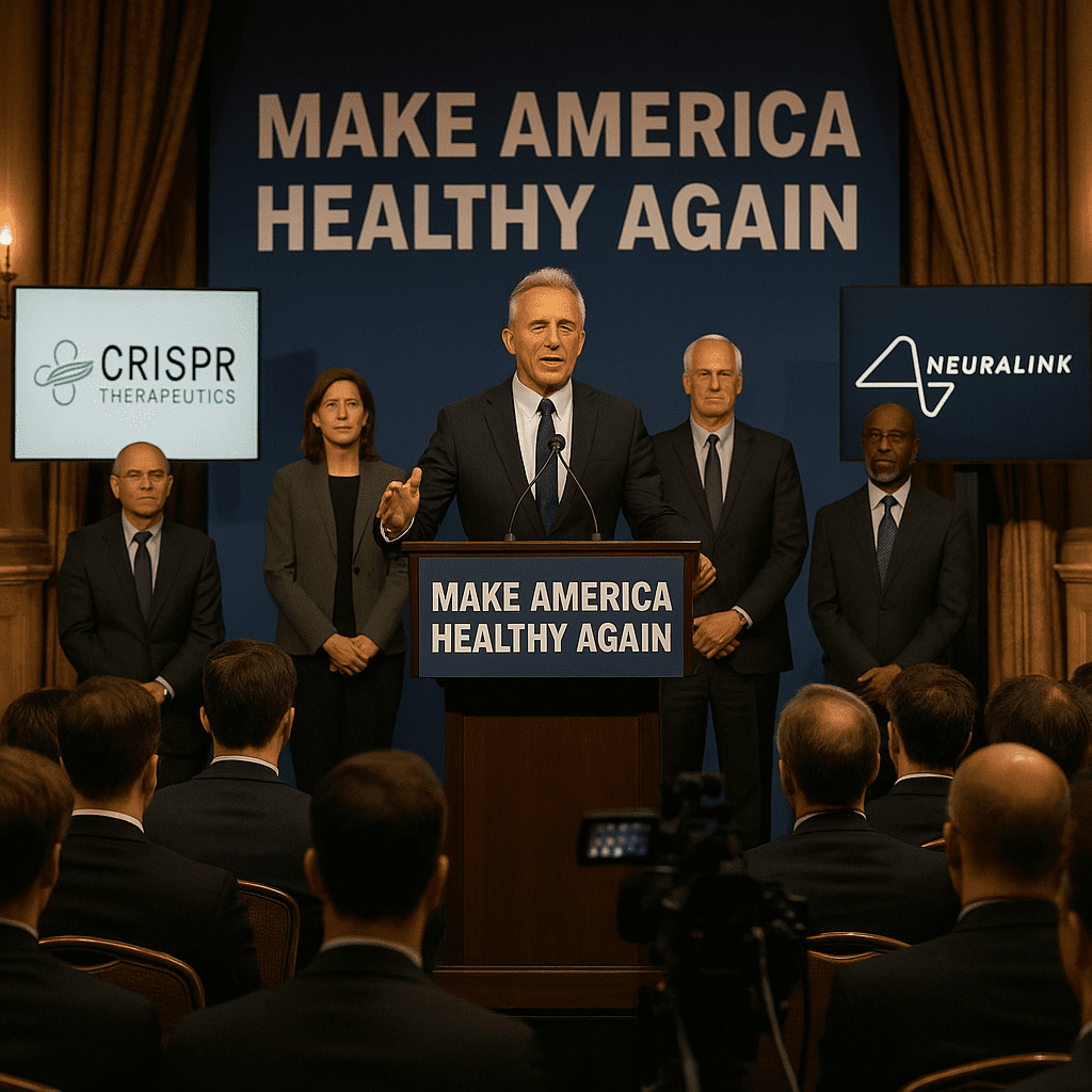 Robert F. Kennedy Jr. speaks at the inaugural MAHA summit in Washington as corporate partners and federal health officials look on.