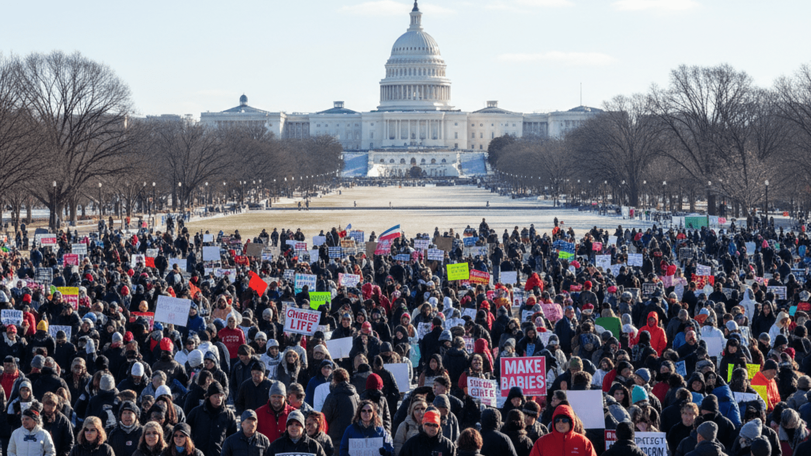A large crowd gathers on the National Mall for the annual March for Life in Washington.
