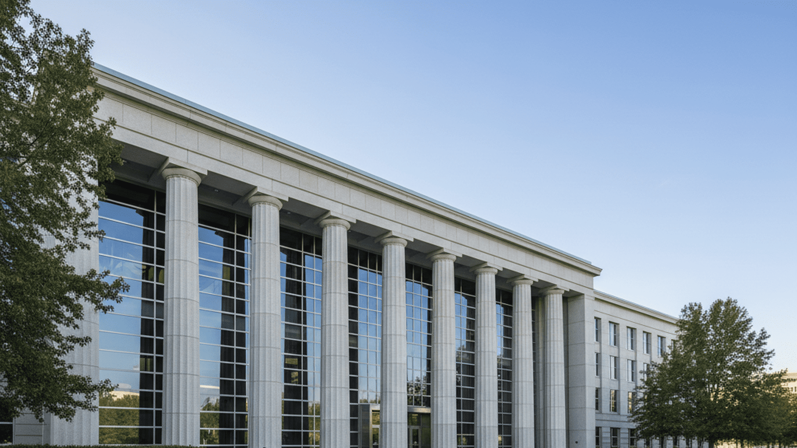 A large federal building stands as a symbol of the rule of law and administrative order.