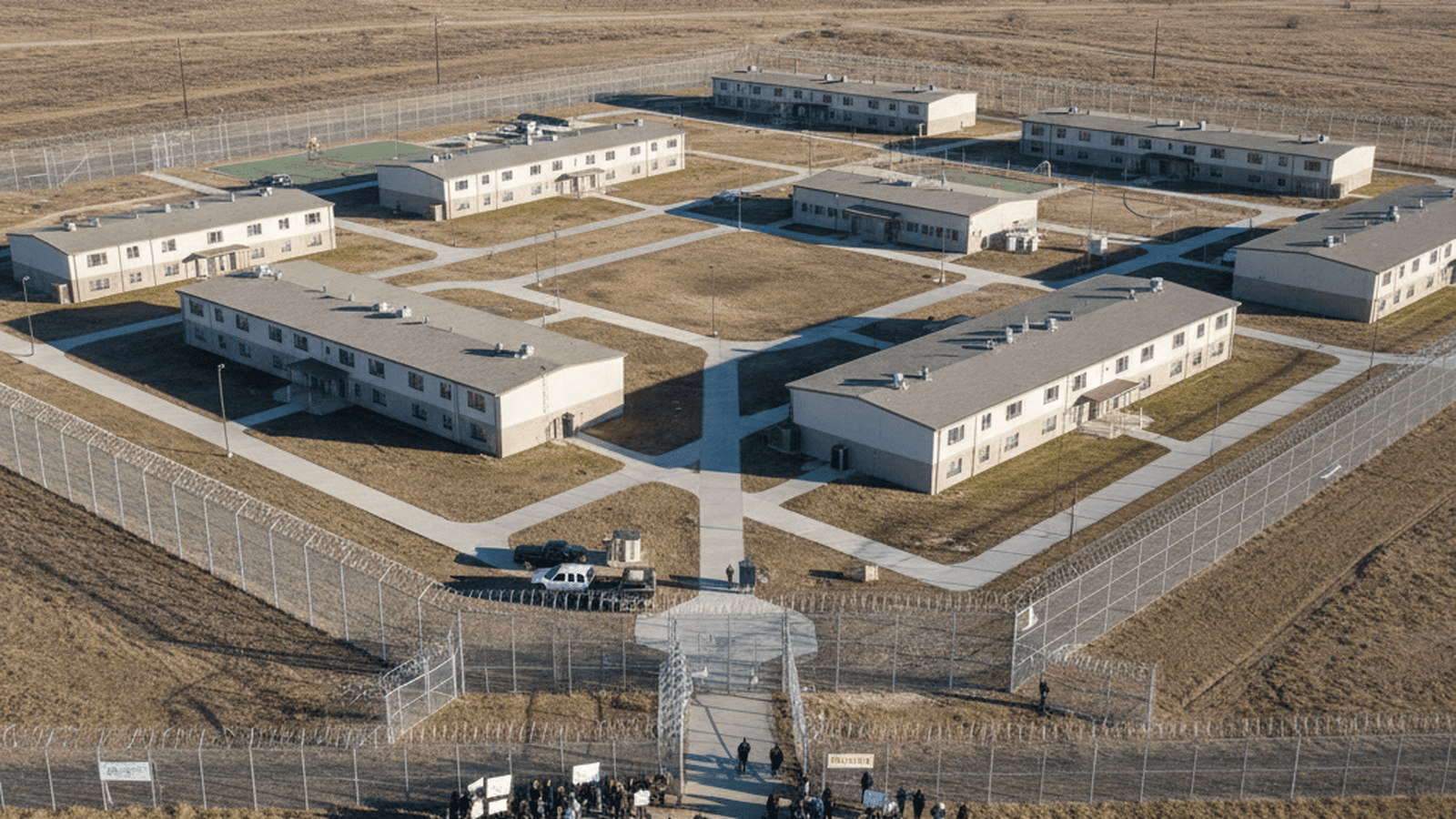 An aerial view of the South Texas Family Residential Center in Dilley, Texas.
