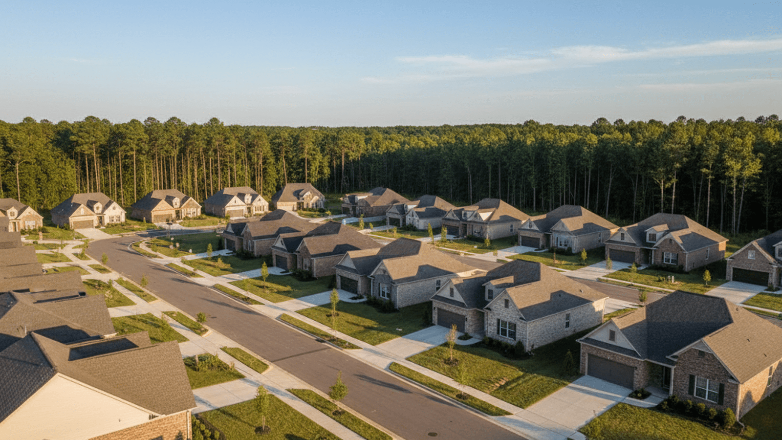 A peaceful and orderly new housing development in a North Carolina suburb.