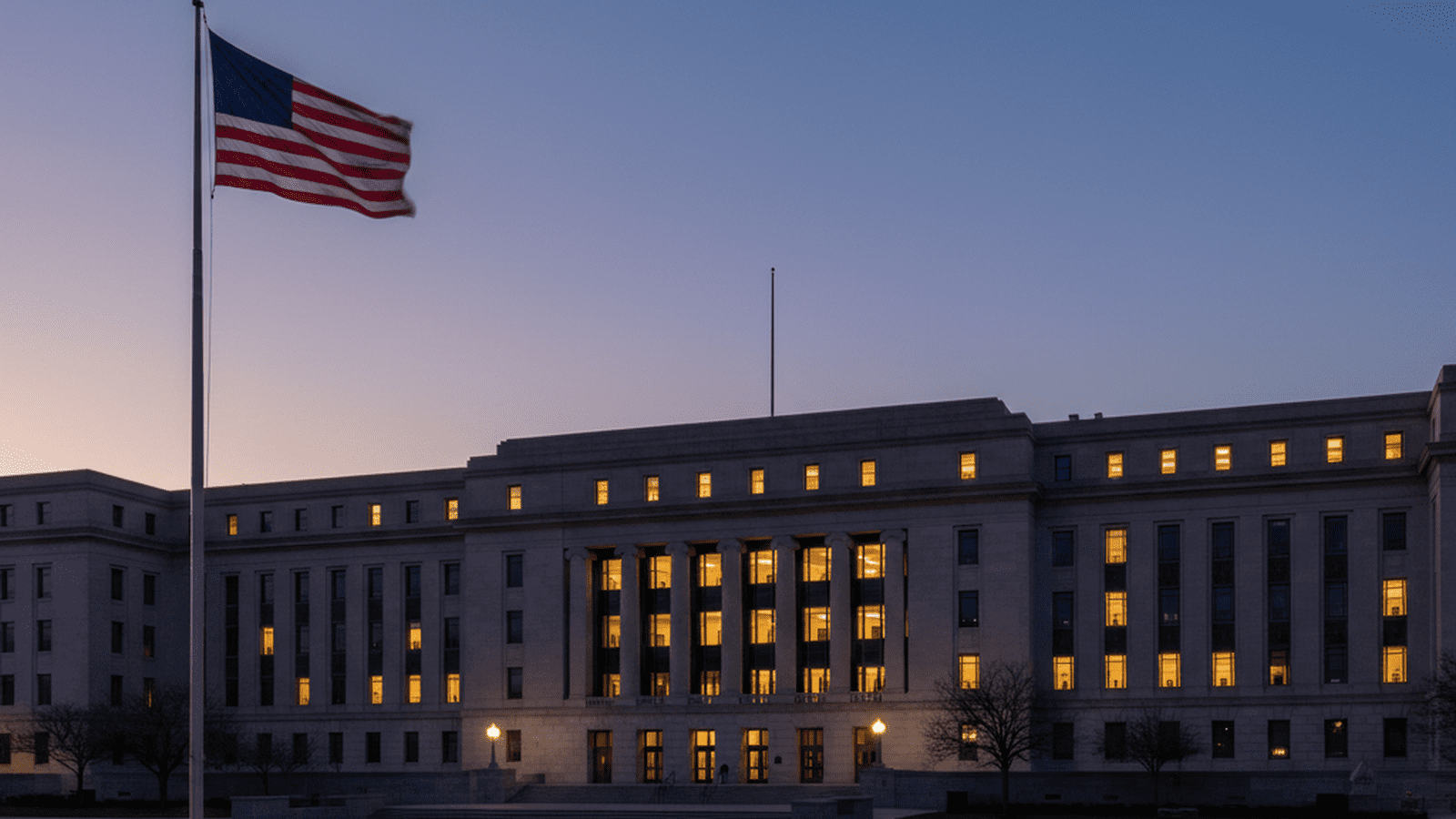 The Department of Homeland Security building stands quiet during a government shutdown.