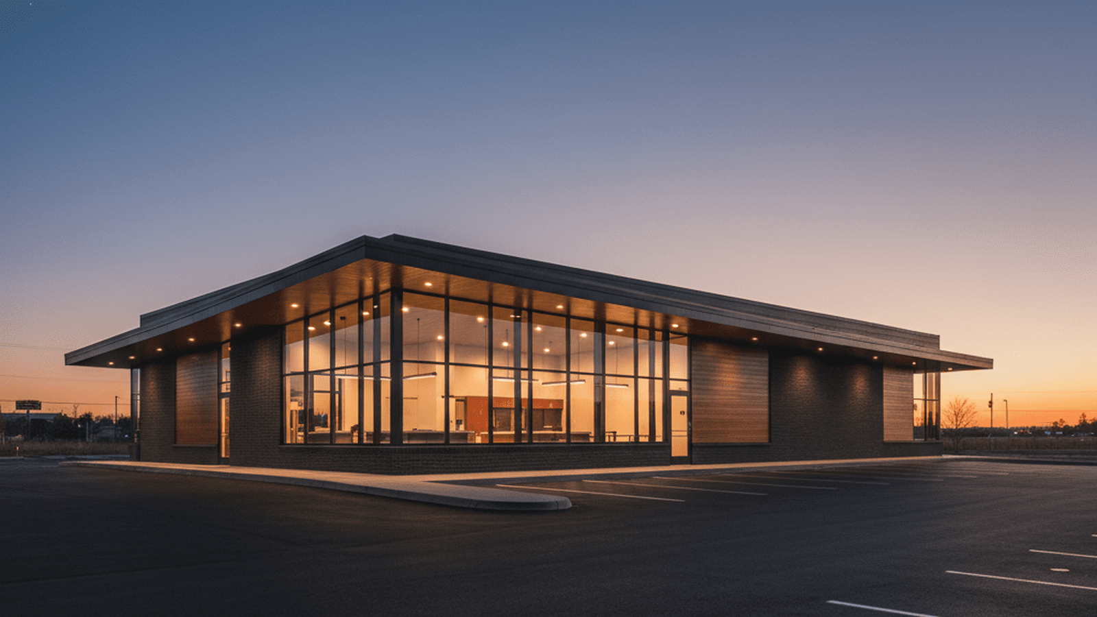 A photo of a McDonald's restaurant sign glowing at night.