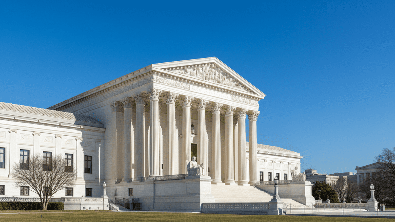 The front of the United States Supreme Court building in Washington, D.C.