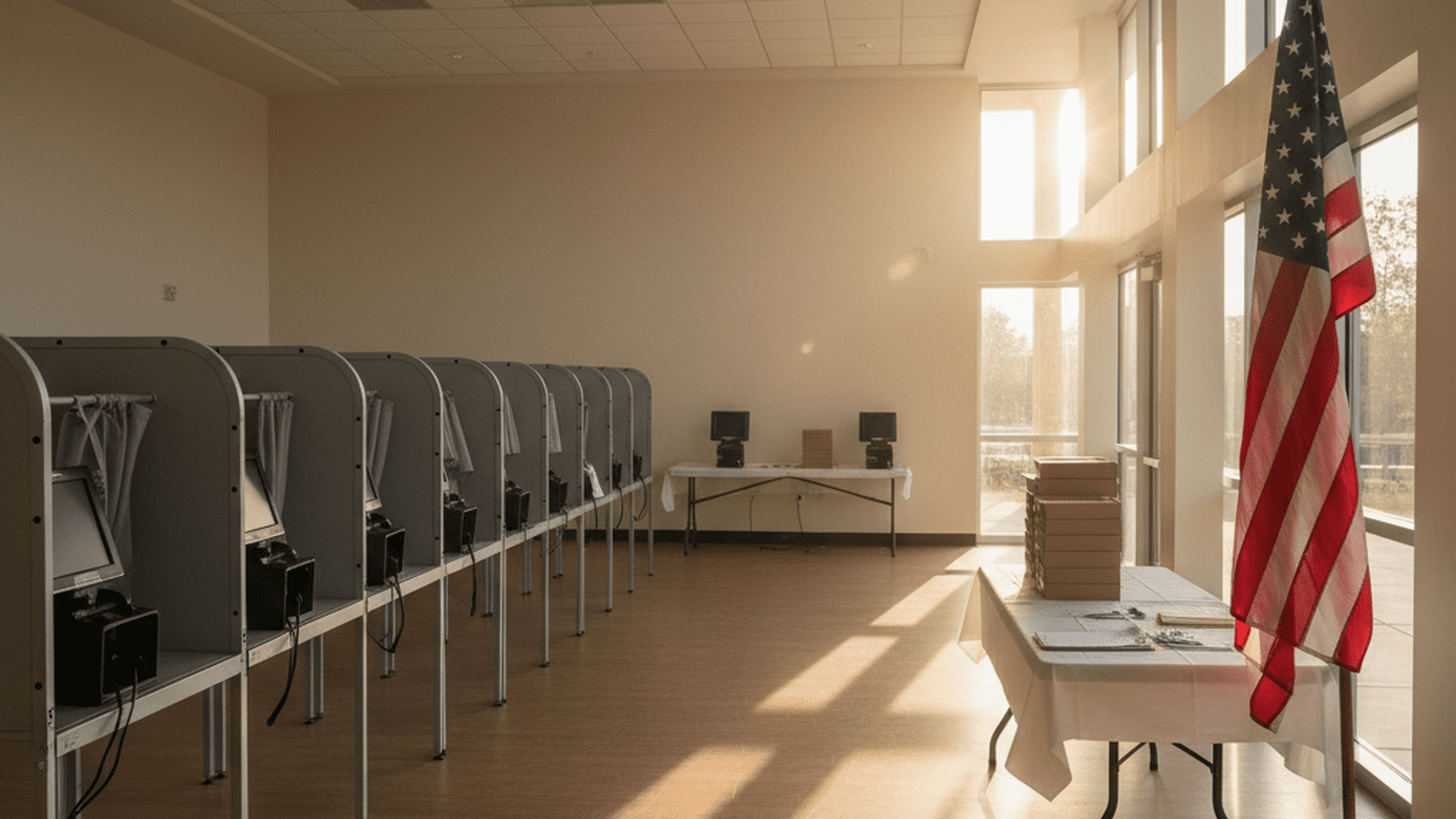 A peaceful Texas polling location stands ready for the upcoming runoff election.