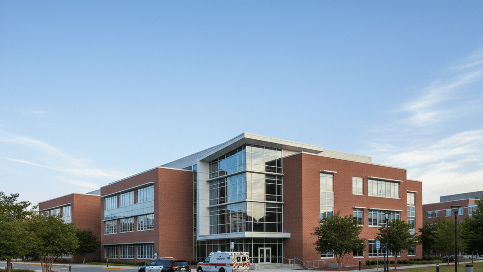 A quiet view of Constant Hall on the Old Dominion University campus following the suspension of operations.