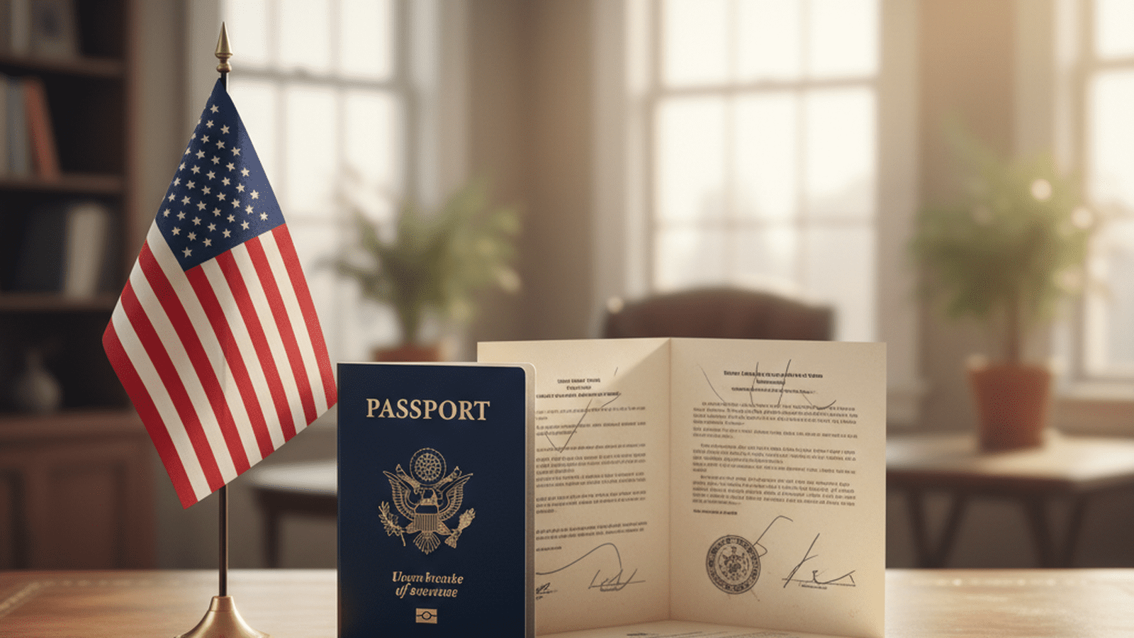 A U.S. passport and birth certificate sit on a desk, representing new voter documentation requirements.