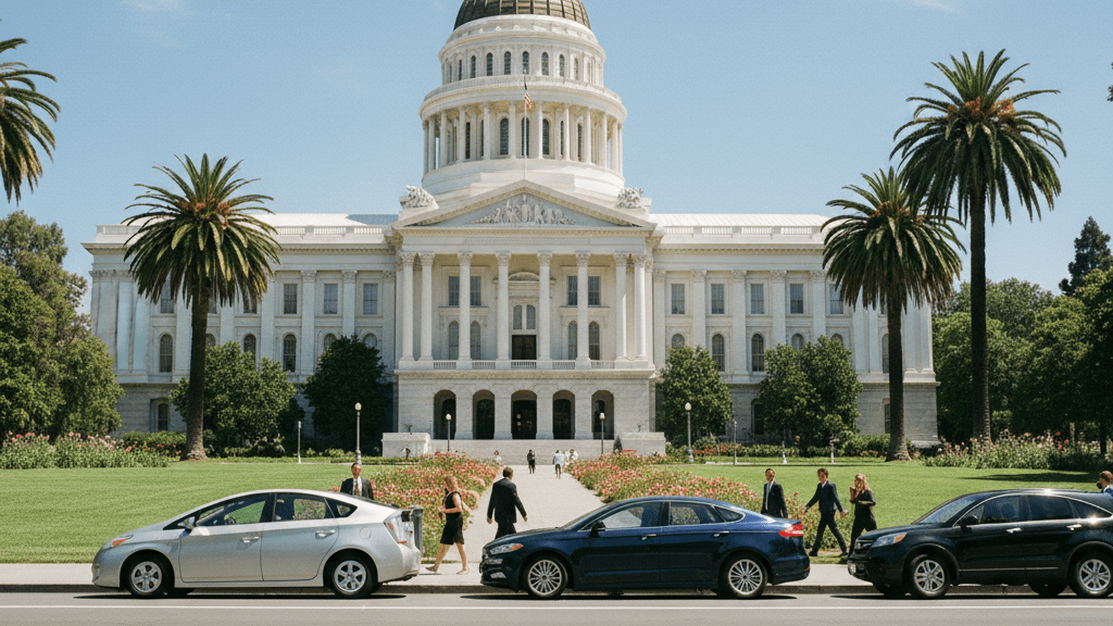 A clear digital photograph of the California State Capitol in Sacramento under a blue sky in 2014.