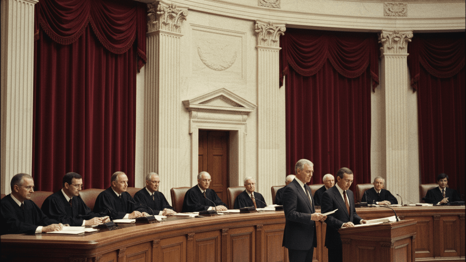 A photograph of the United States Supreme Court justices seated at their bench during a 1983 session.