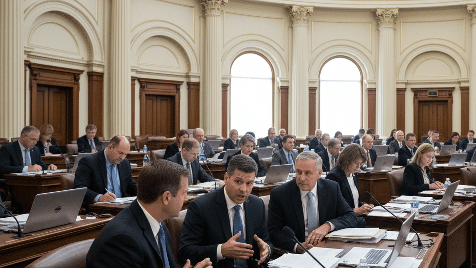 A photograph of the Utah State Senate chamber in 2015 during a legislative session.