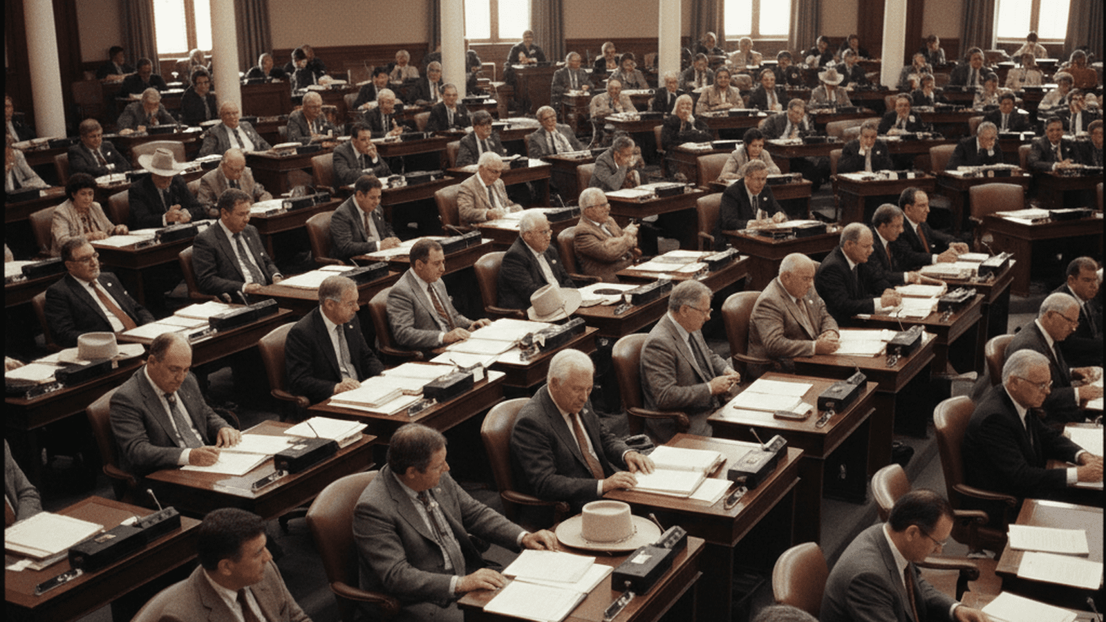 Legislators in the New Mexico House of Representatives chamber during a session in 1982.