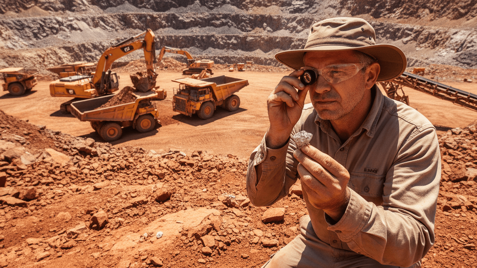 A geologist examines a raw diamond in a Brazilian mine to search for deep-mantle mineral inclusions.