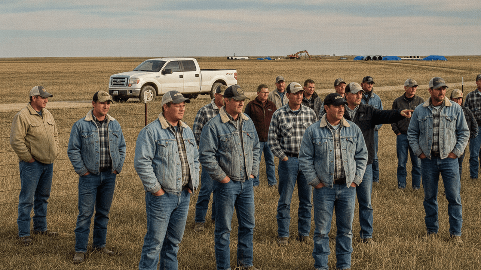 history-nebraska-keystone-xl-executive-authority-2012-5225e61b A group of Nebraska residents standing in a rural field during the 2012 pipeline route controversy.
