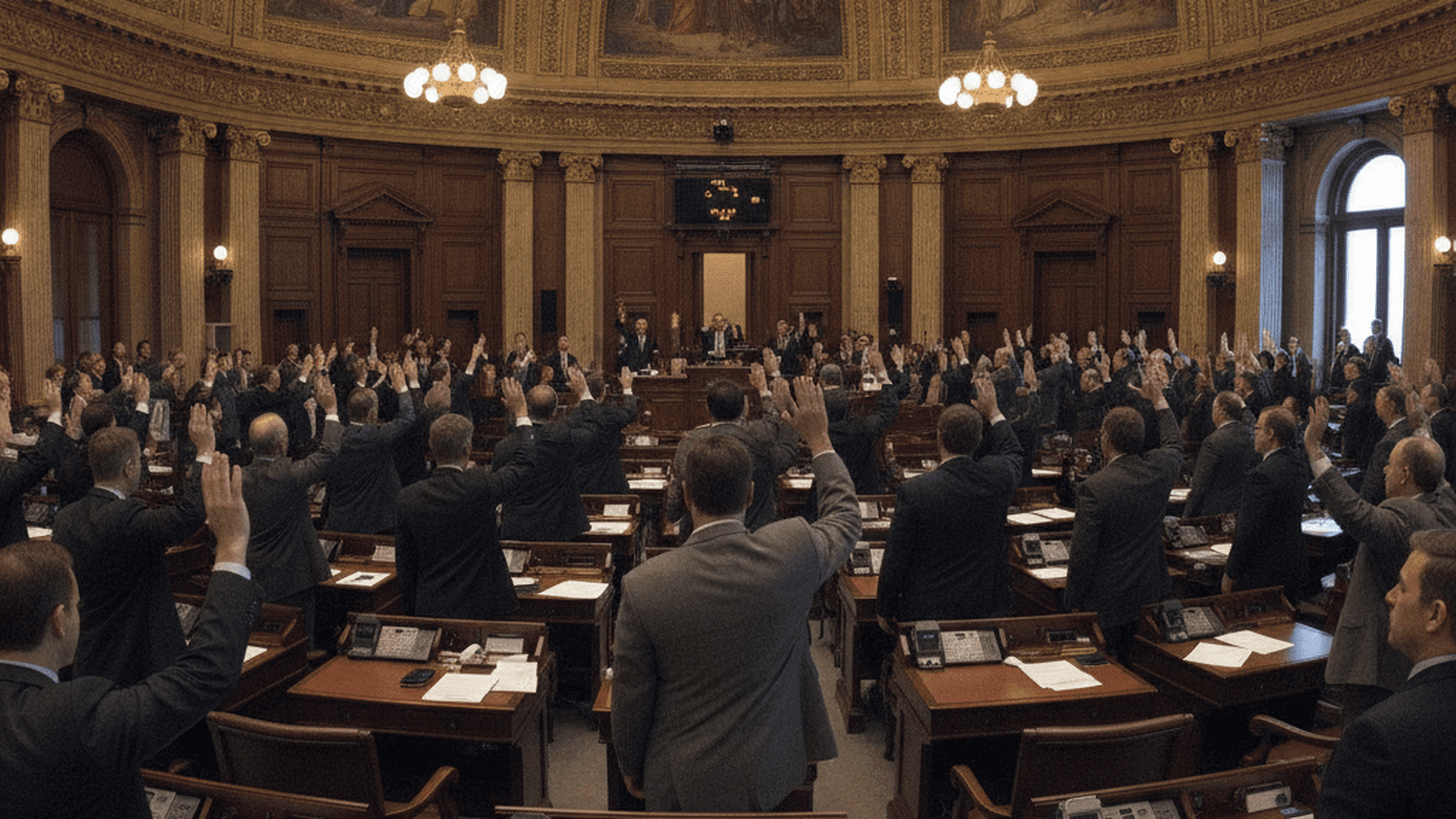 A wide shot of the ornate Pennsylvania House chamber in 2007 during a legislative session.