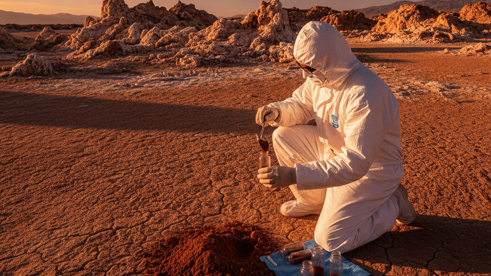 science-atacama-desert-microbiome-antimicrobial-discovery-35b013cc A researcher collects soil samples in the hyper-arid Atacama Desert to search for new antimicrobial compounds.