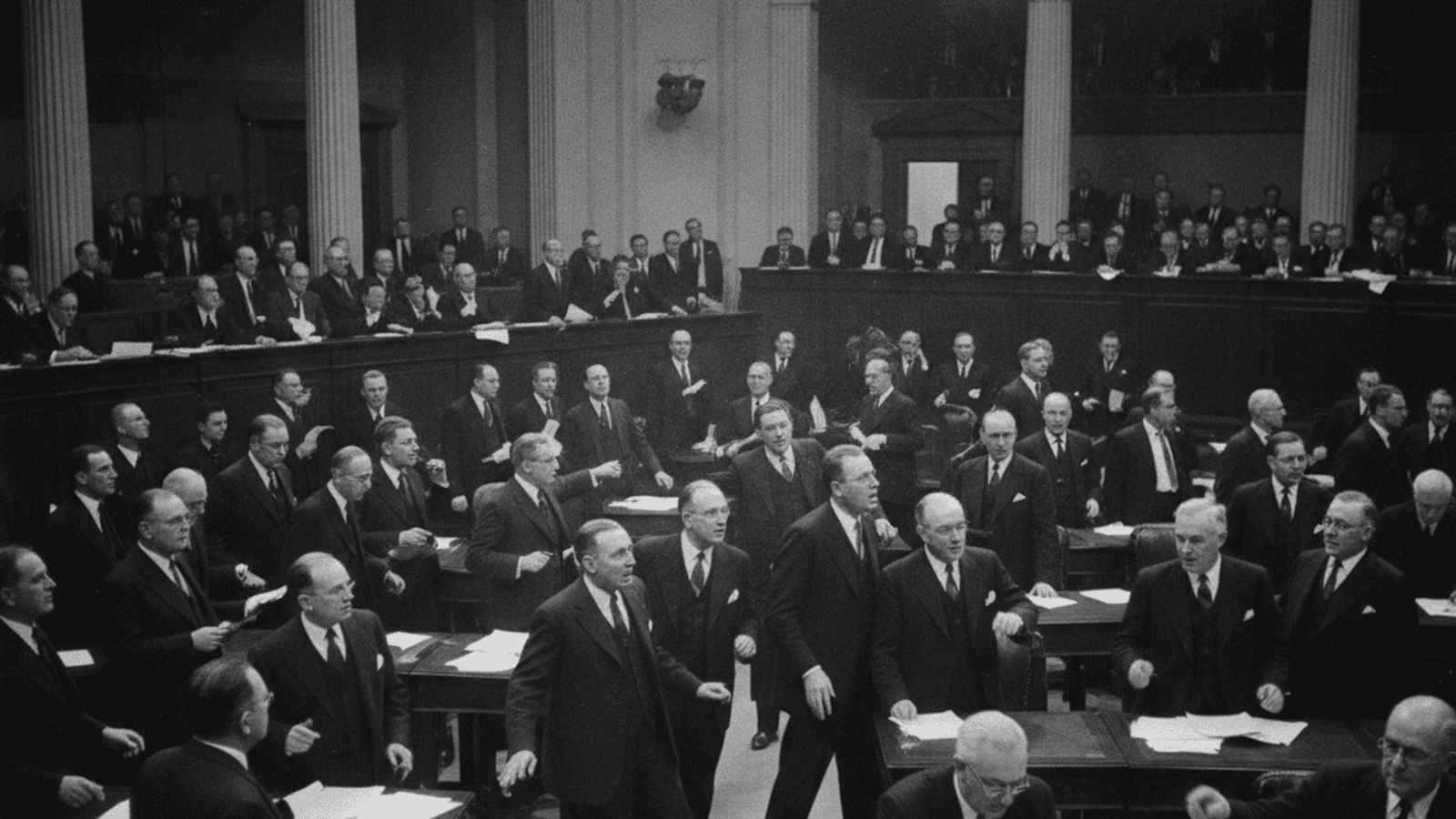 A black-and-white photo of the U.S. Senate chamber in 1935 during a legislative session.