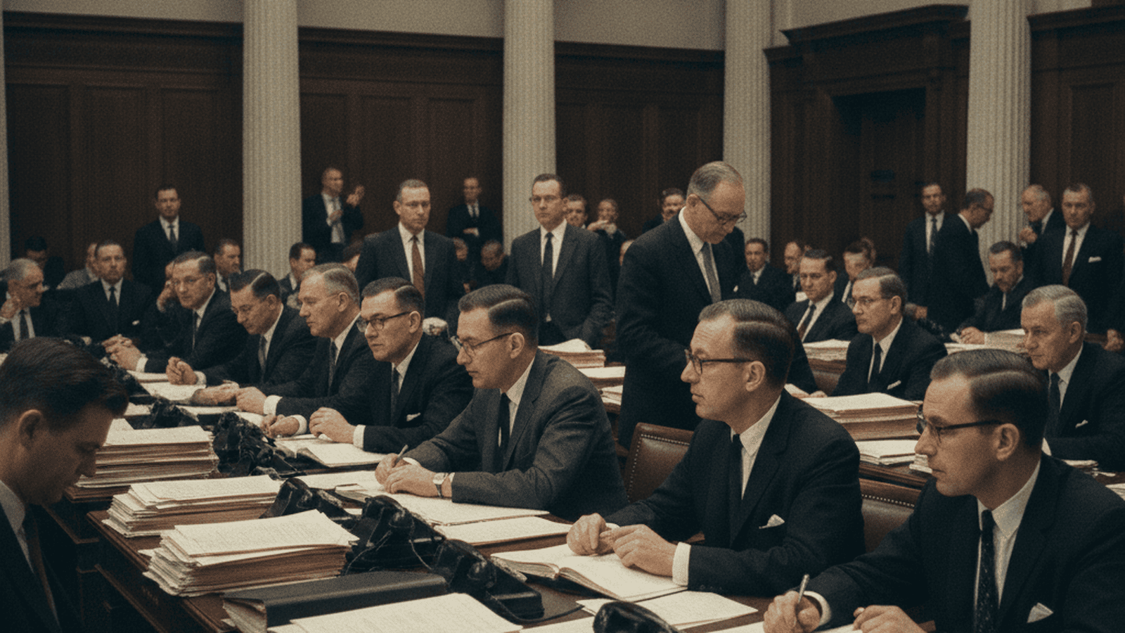 A 1964 photograph of the Maine State House chamber during a legislative session.