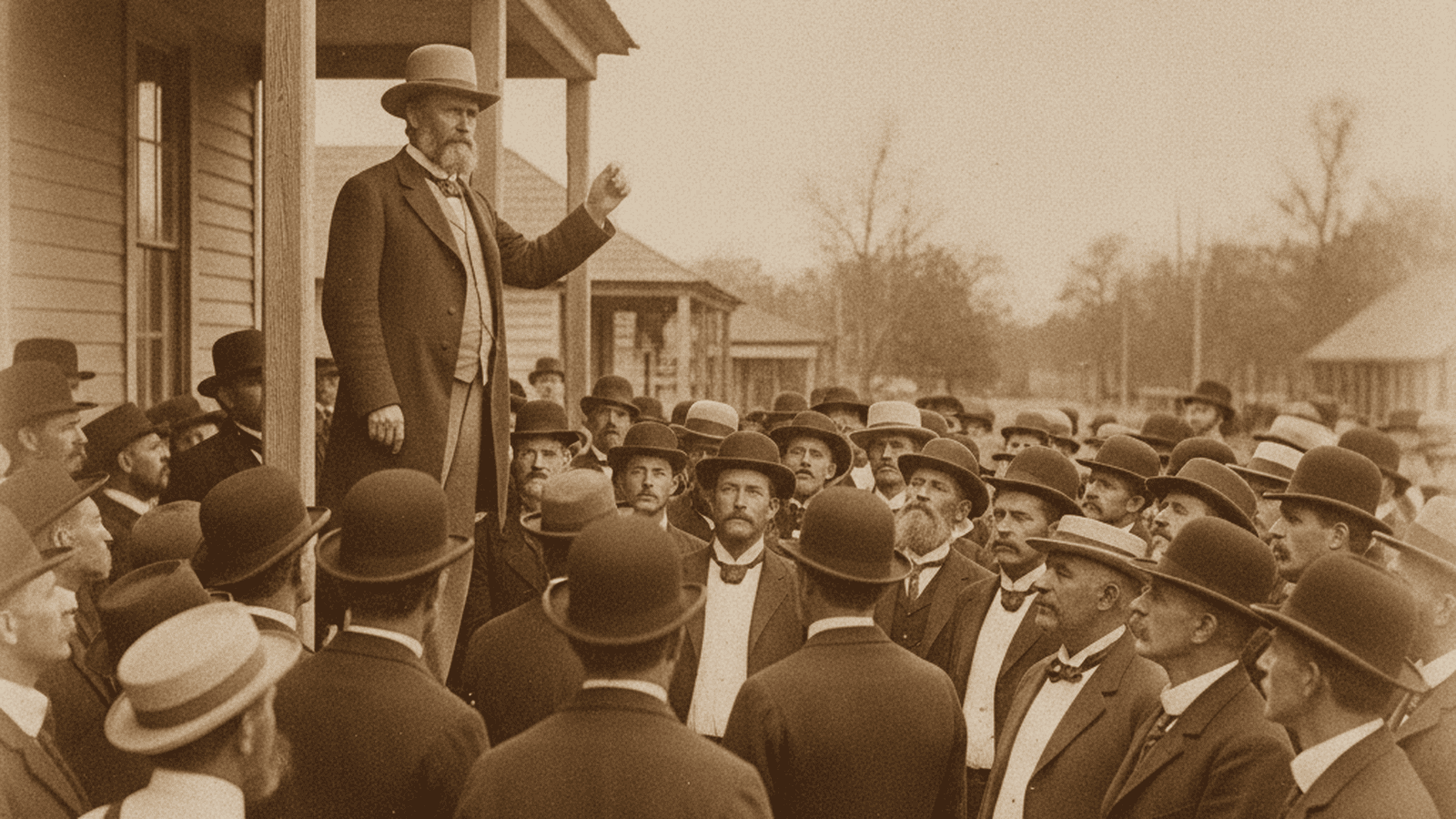 history-sc-dispensary-war-executive-power-1894-d131f003 A sepia-toned photograph of Governor Benjamin Tillman addressing a crowd in 1894 South Carolina.