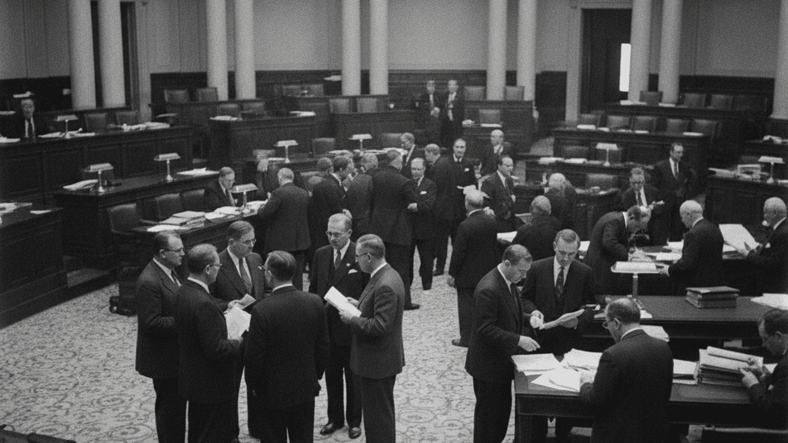 A monochrome photograph of the U.S. Senate chamber during a legislative session in 1944.