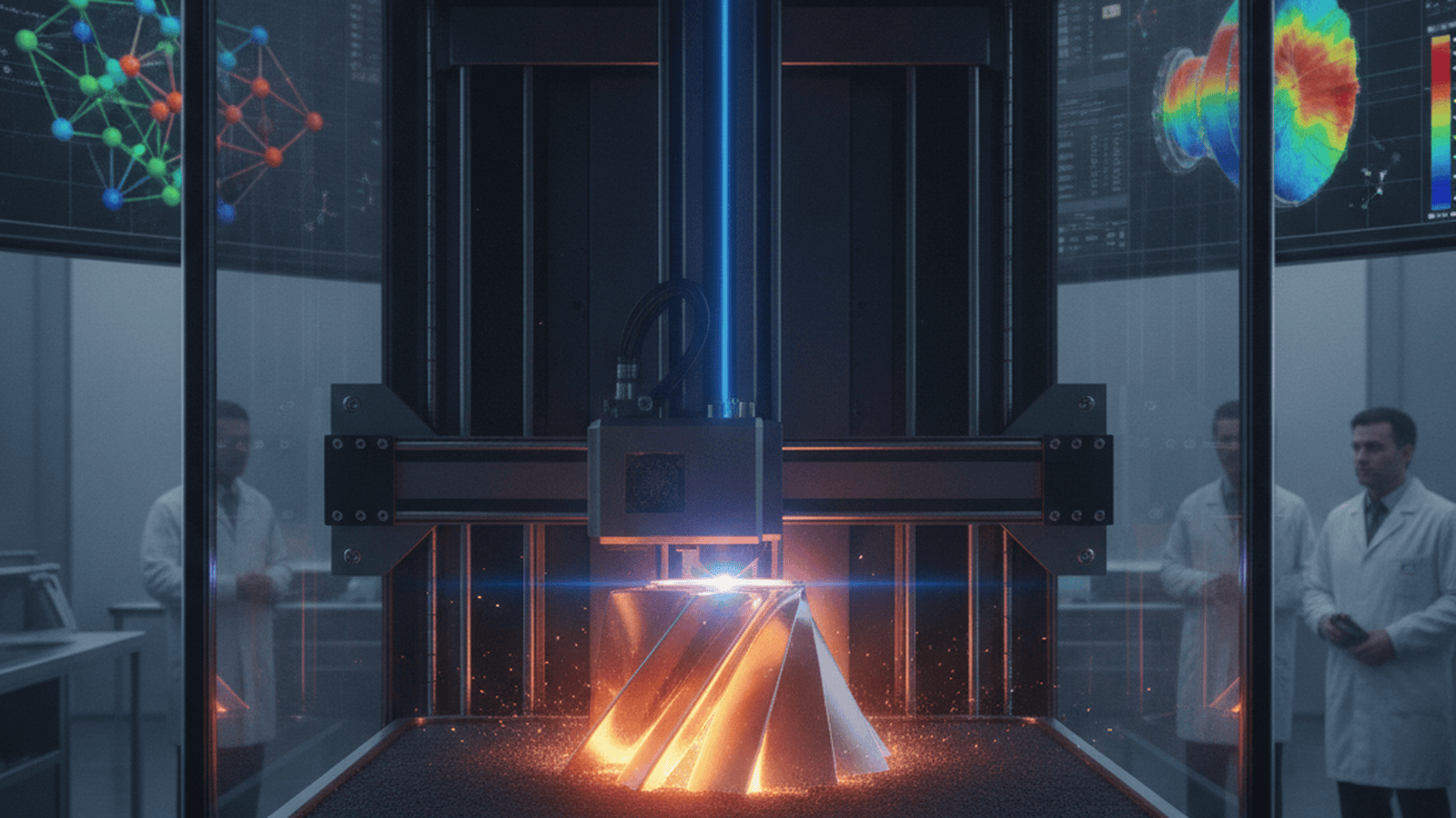 science-nasa-grx-810-alloy-breakthrough-d2313c47 A 3D printer uses a laser to create a complex metal aerospace component from a bed of metallic powder in a research laboratory.