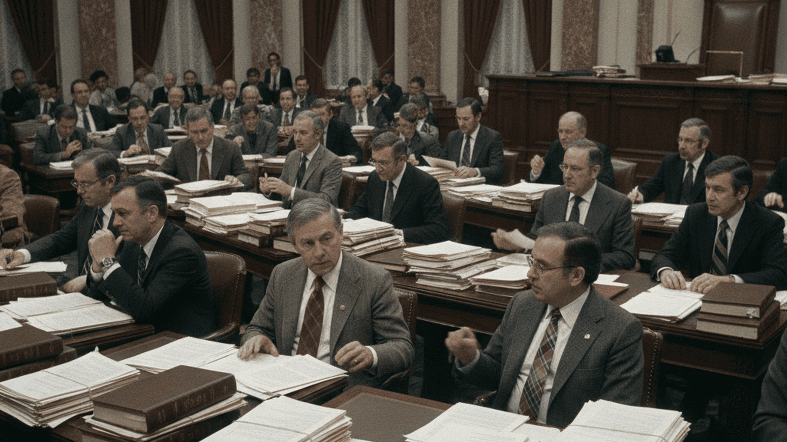 A photograph of the United States Senate chamber during a legislative session in 1975.