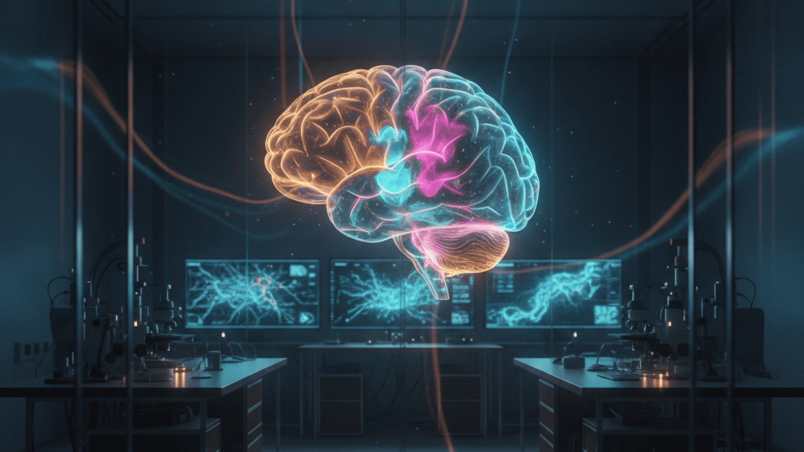 A 3D holographic representation of the human hippocampus showing three distinct neural circuits for memory storage.