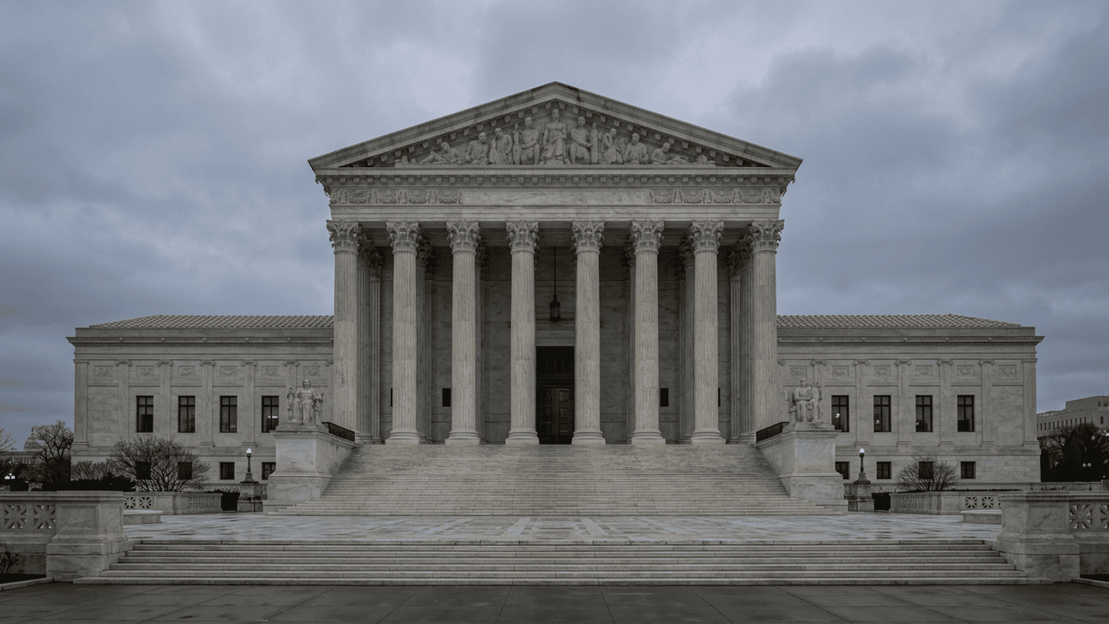 The exterior columns of the U.S. Supreme Court building in Washington, D.C.