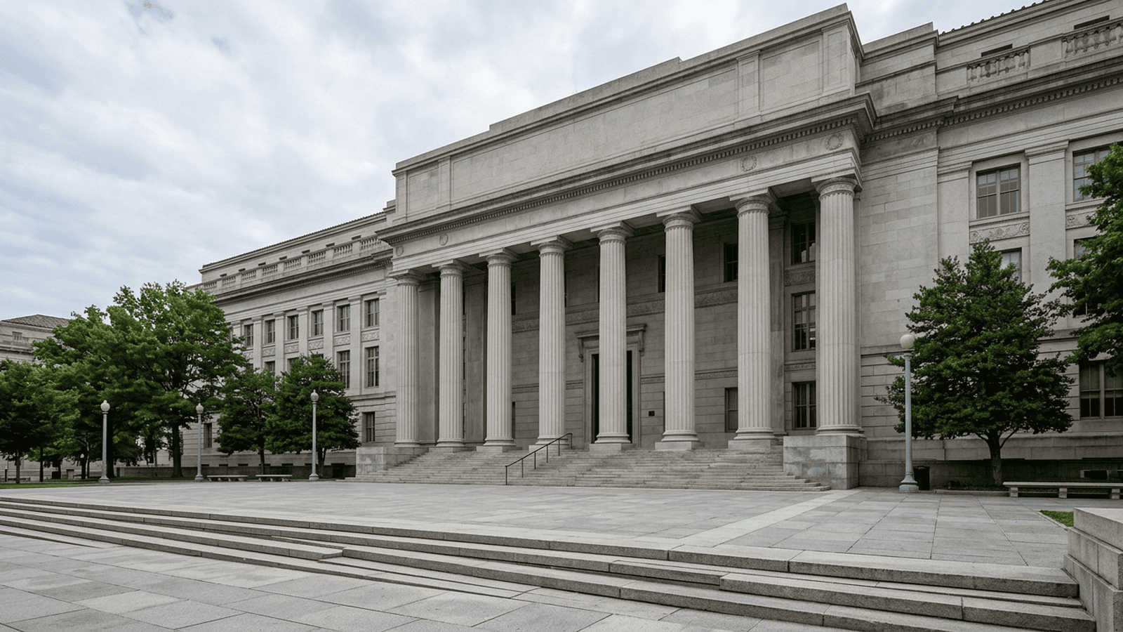 The exterior of a federal courthouse in Washington, D.C., representing the lawsuit filed by nine former FBI employees.