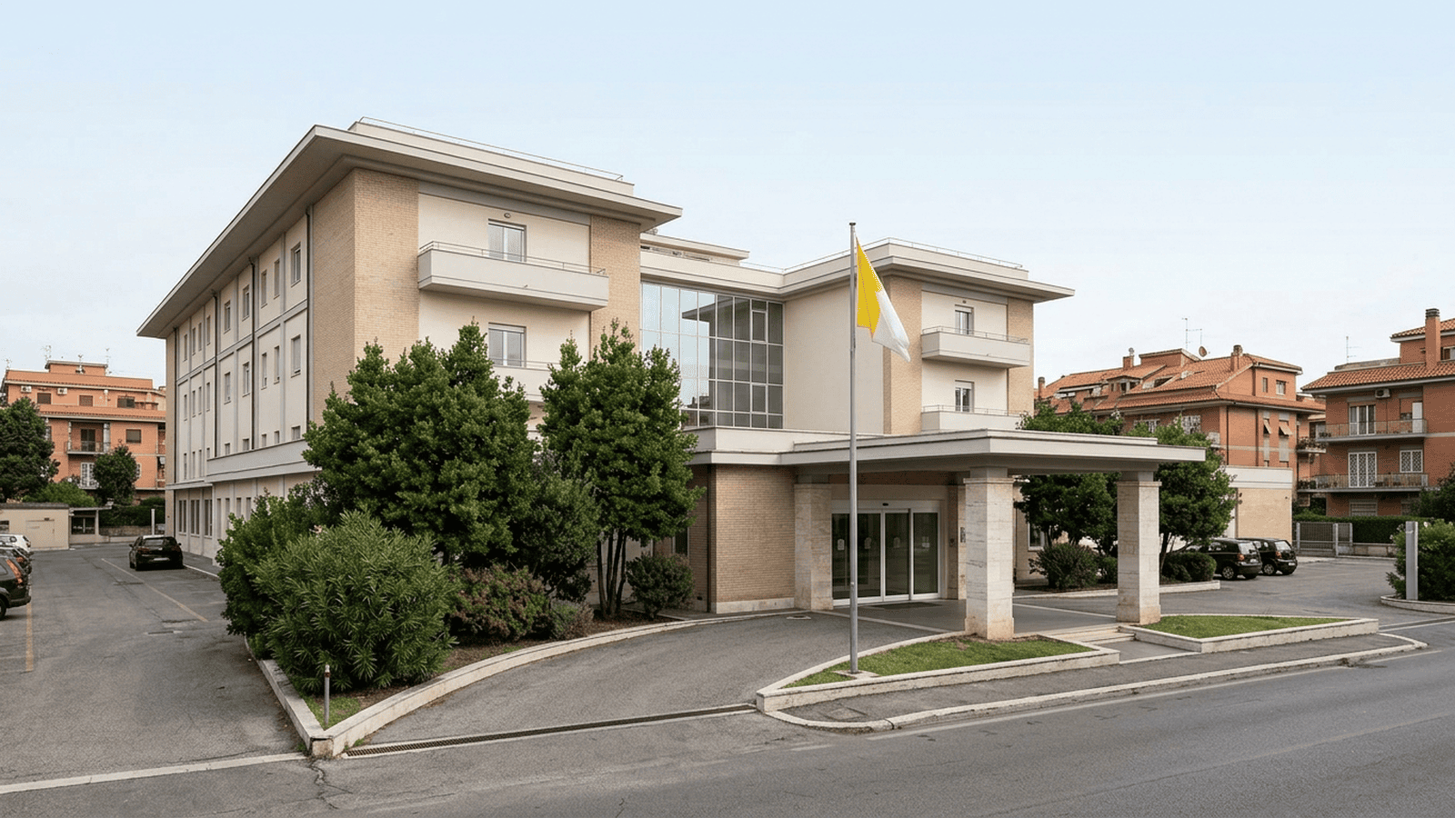 The exterior of a hospital in Rome representing the expected site of Pope Leo XIV’s surgery.